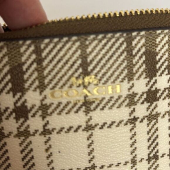 Coach Corner Zip Zip Wallet Wristlet Signature Plaid Khaki Chalk - Picture 3 of 8